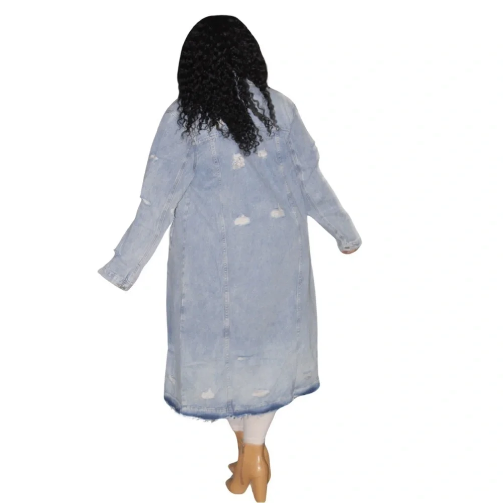 Light Blue Distressed Denim Longline Jacket